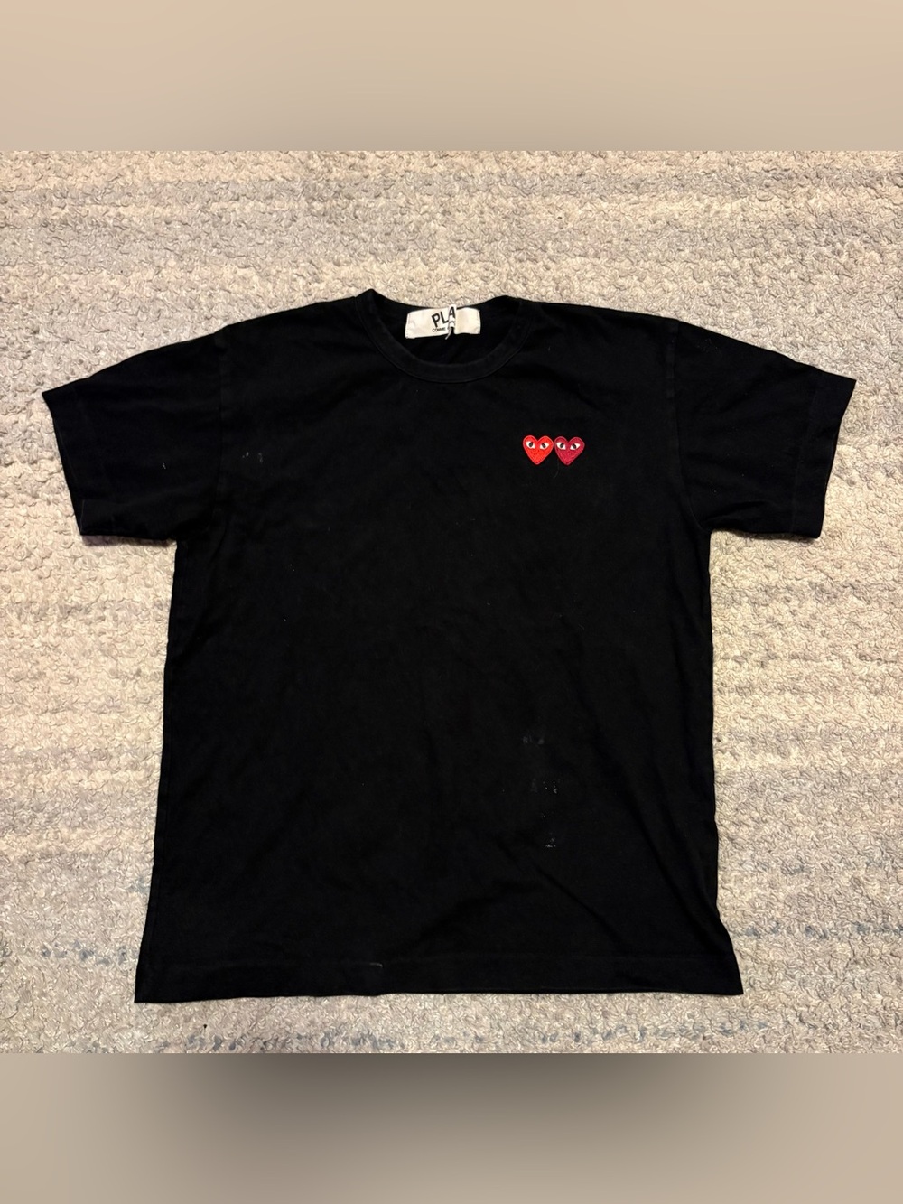 Comme des Garcons PLAY Double Red Heart Patch T-Shirt Black Mens Size Large L